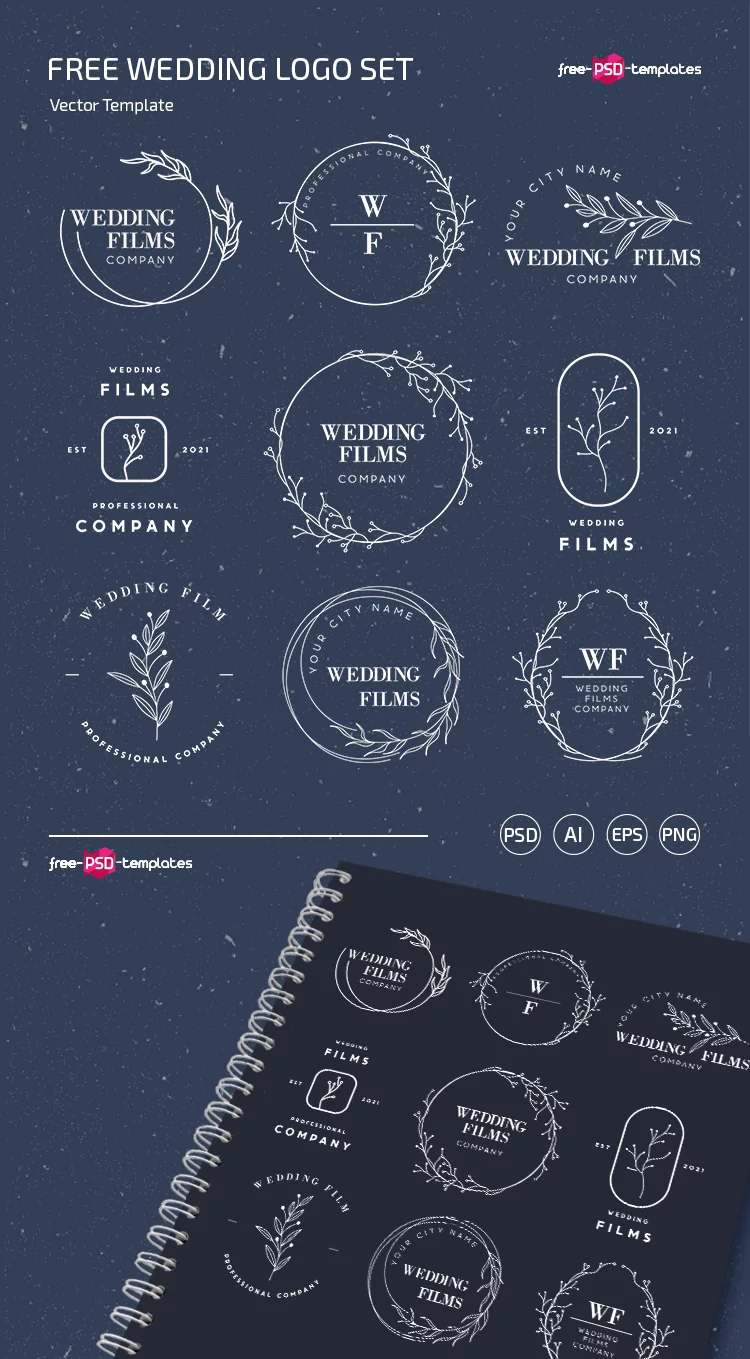 Free Wedding Logo Set Template in PSD + Vector (.ai+.eps)