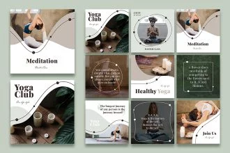 Free Yoga Instagram Posts Set Templates in PSD + Vector (.ai+.eps)
