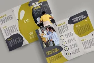 Free Language School Trifold Brochure Template in PSD