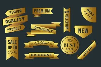 Free Gold Badges Template in PSD + Vector (.ai+.eps)