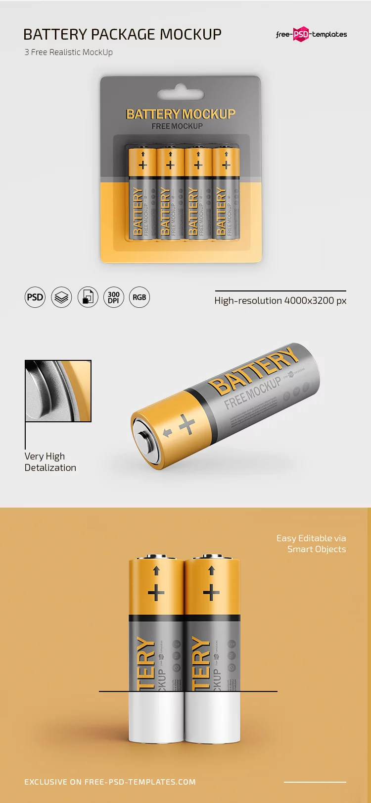 Free PSD Battery Package Template Mockup