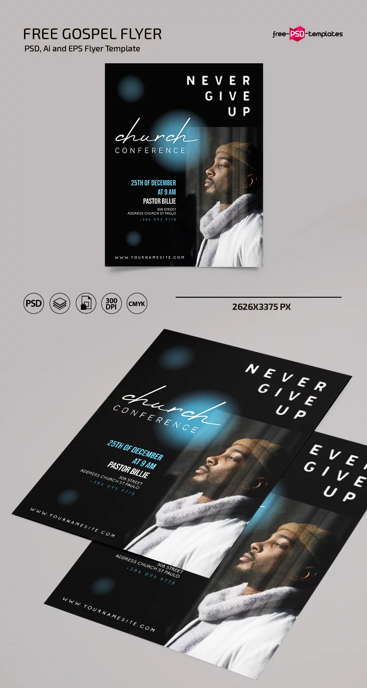 Free Gospel flyer template psd + Vector (.ai, .eps)