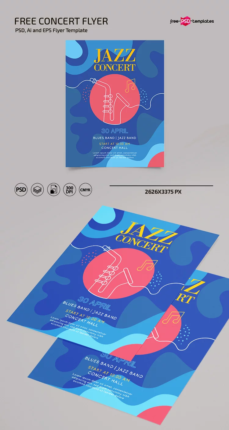 Free Flyer for Concert in Photoshop PSD + Vector (.ai, .eps)