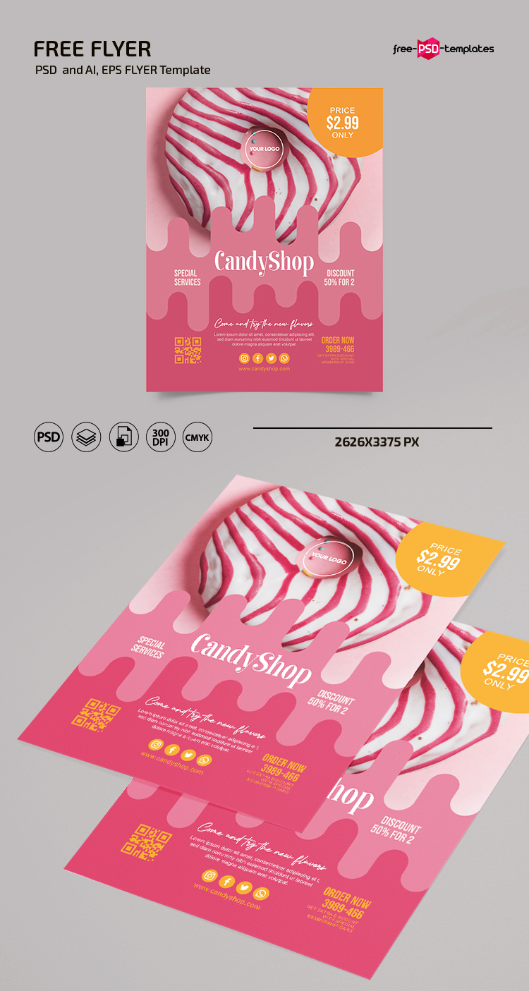Free Candy Shop Flyer Template in PSD + Vector (.ai, .eps) Free PSD