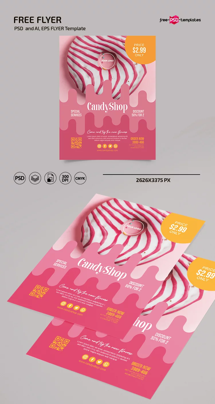 Free Candy Shop Flyer Template in PSD + Vector (.ai, .eps)