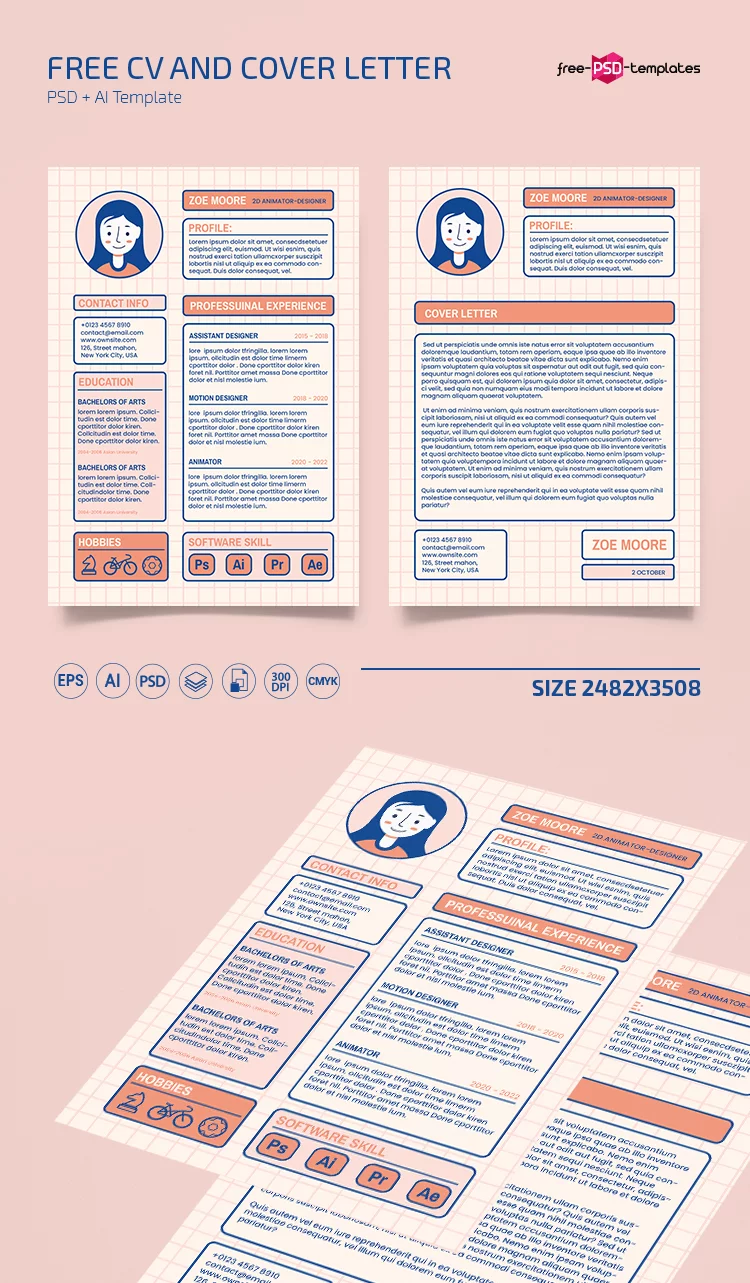 Free CV and Cover Letter Templates in PSD + Vector (.ai+.eps)