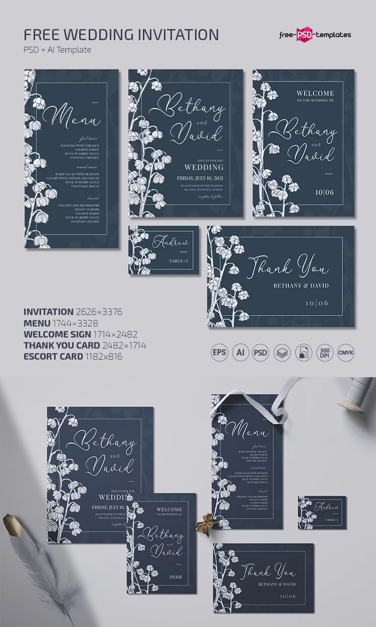 Free Wedding Invitation Templates in PSD + Vector (.ai+.eps)