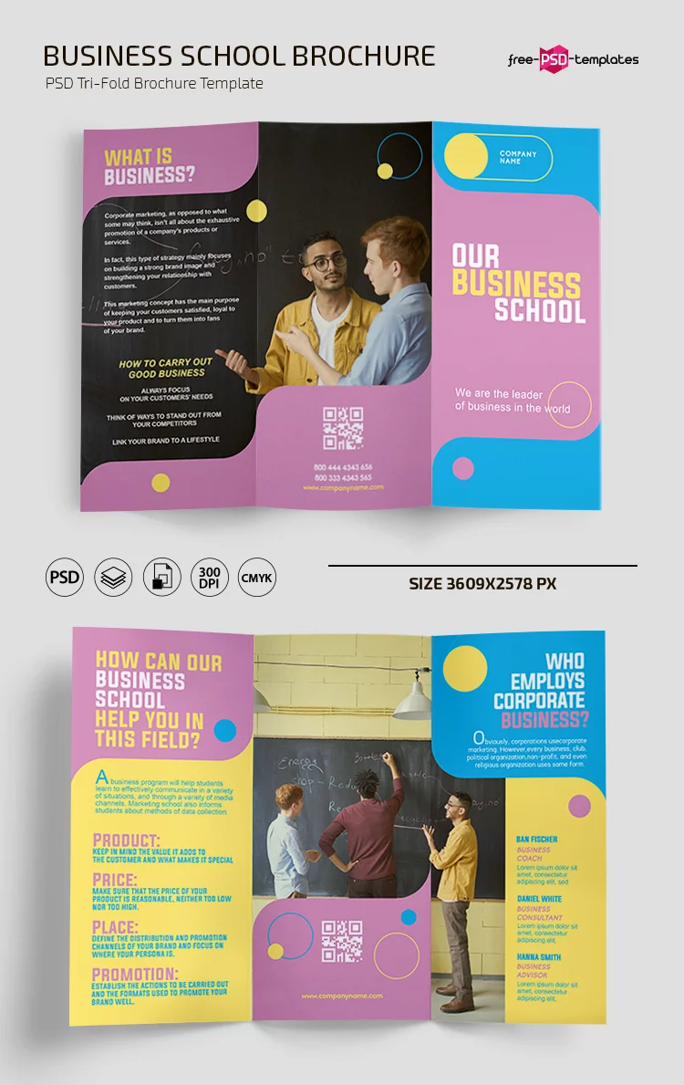Free business school Trifold Brochure Template in PSD