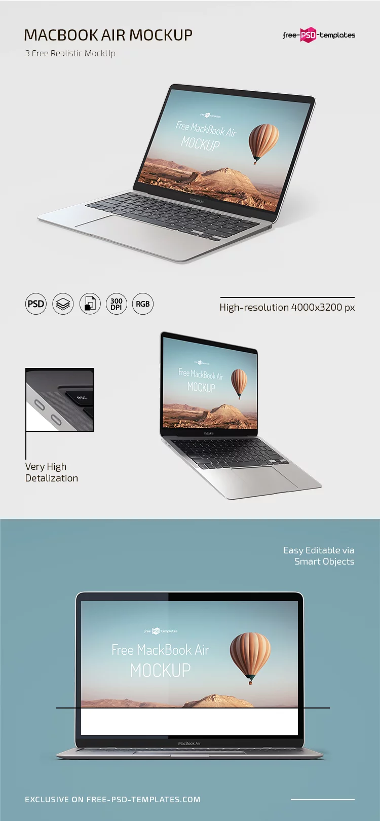 Free MacBook Air PSD Mockup