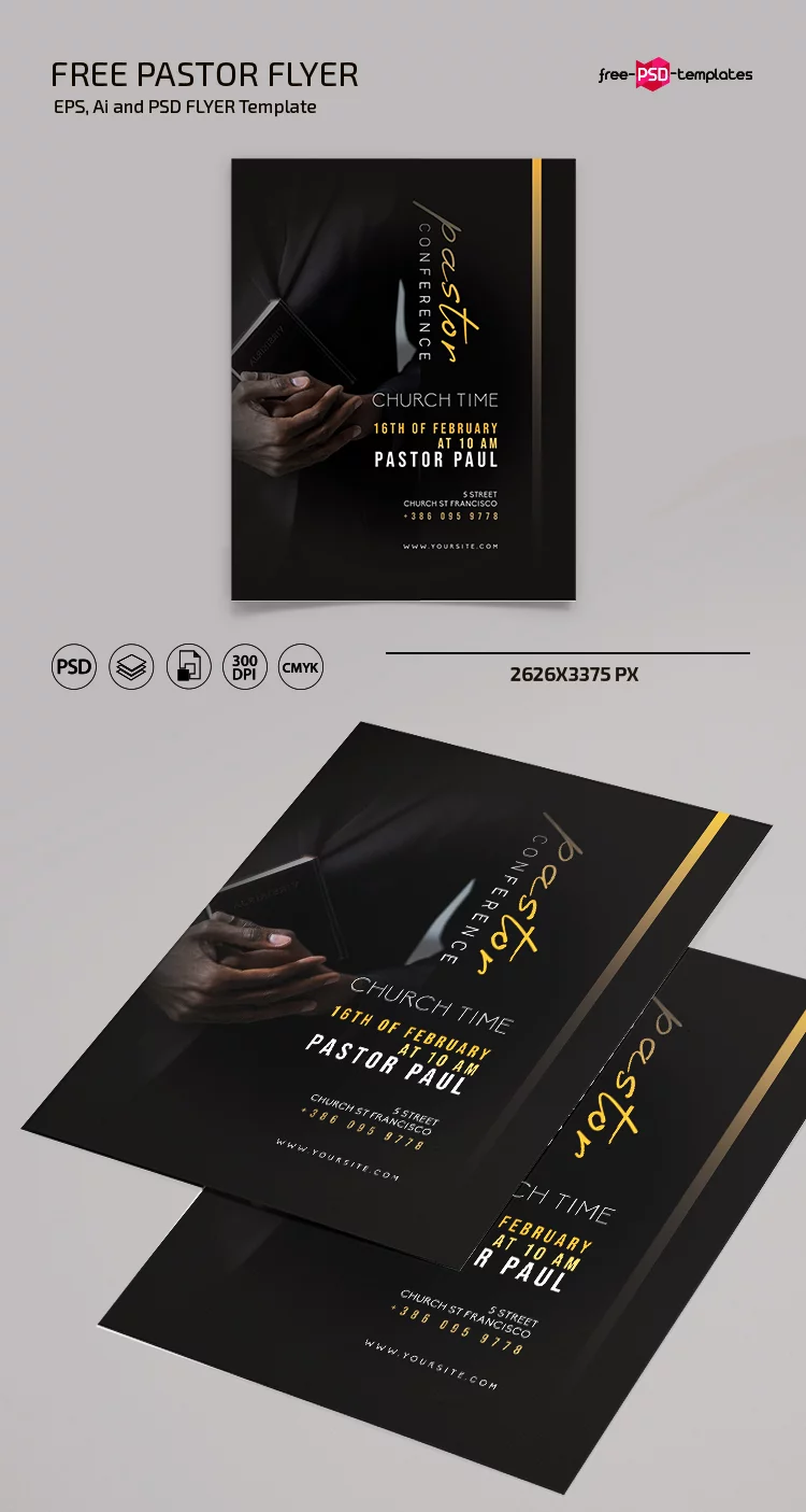 Free Pastor Flyer Template PSD + Vector (.ai, .eps)