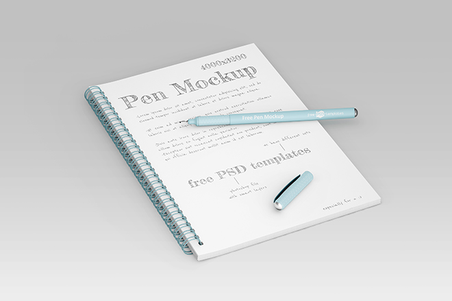 Free Notebook with Pen Mockup (PSD)