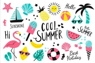 Free Summer Stickers (PSD, AI, EPS, PNG)