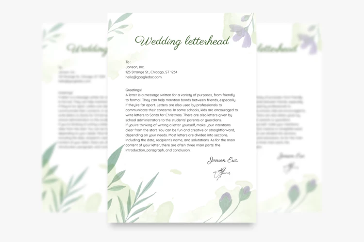 Free Watercolor Wedding Letterhead Google Docs Template