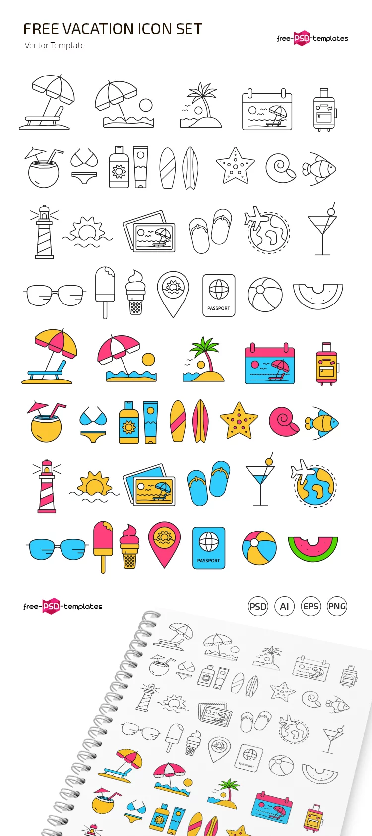 Free Vacation Icons Set (PSD, AI, EPS, PNG)