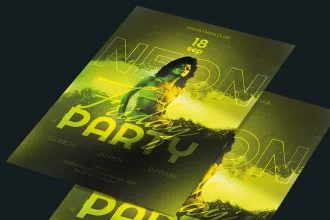 Free Neon Party Flyer PSD Template