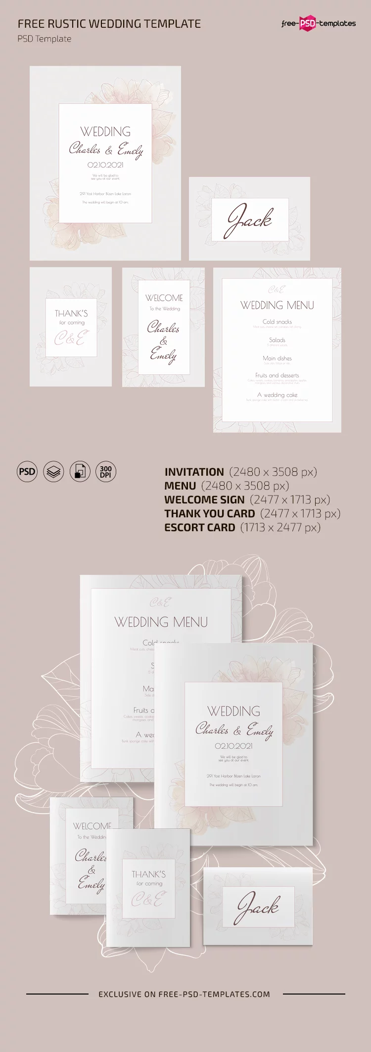 Free Rustic Wedding Template Set in PSD