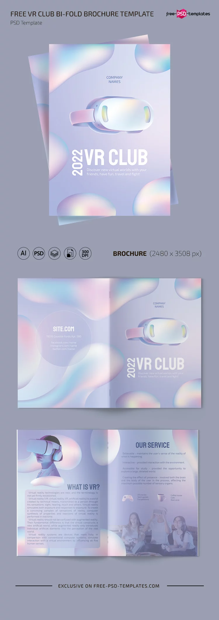 Free VR Club Bi-Fold Brochure PSD Template