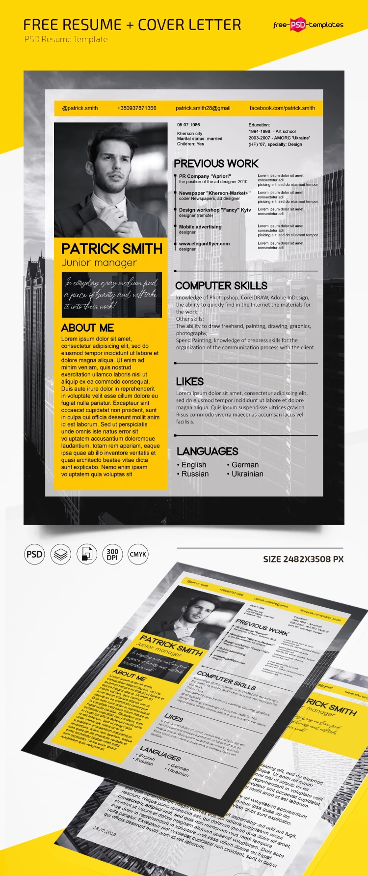 Free Resume and Cover Letter PSD Template