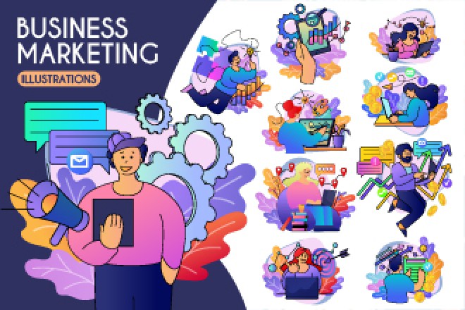 Free Business Marketing Illustration Set Free Business Marketing Illustration Set