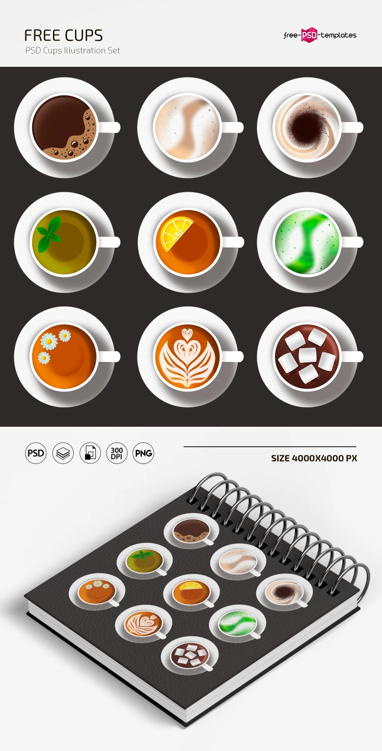 Free Cups Illustrations in PSD and PNG