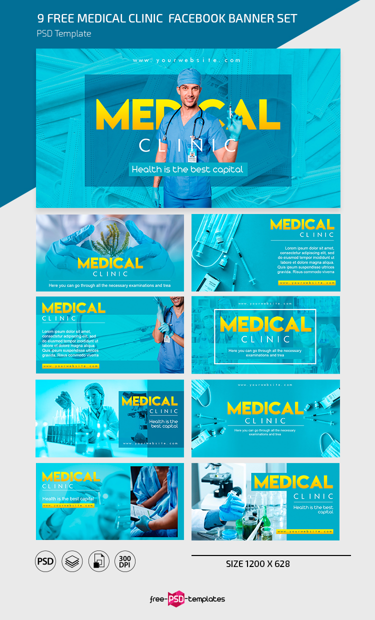 21 Free Medical Clinic Facebook Banner Set  Free PSD Templates Throughout Facebook Banner Template Psd