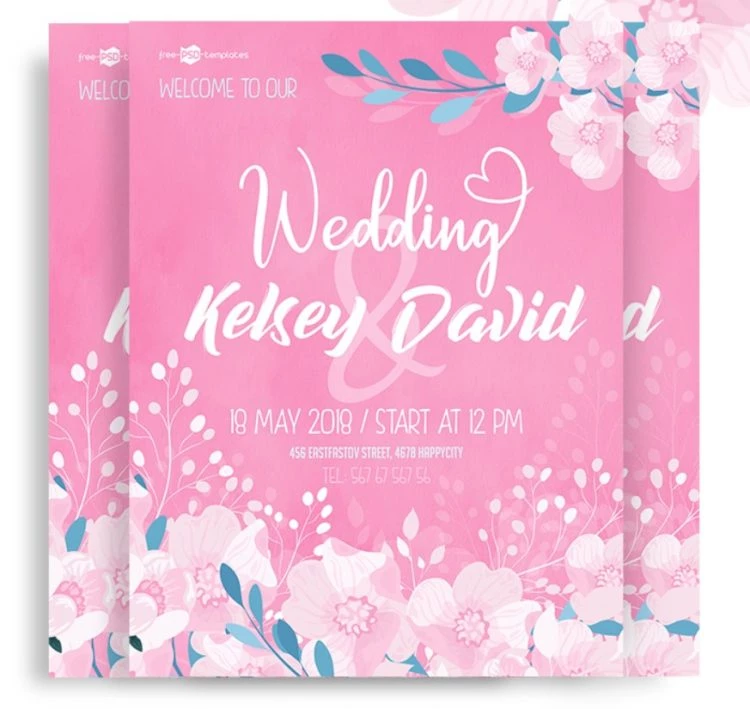 Free PSD  Beautiful floral wedding invitation cards multipurpose psd