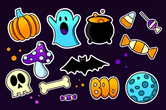 Free Halloween Sticker Set (PSD, PNG)