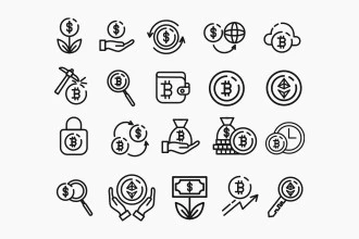Free Crypto Currency / Investment Icons Set (PSD, AI, EPS, PNG)