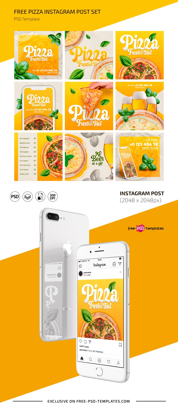 Free Pizza Instagram Posts Set in PSD