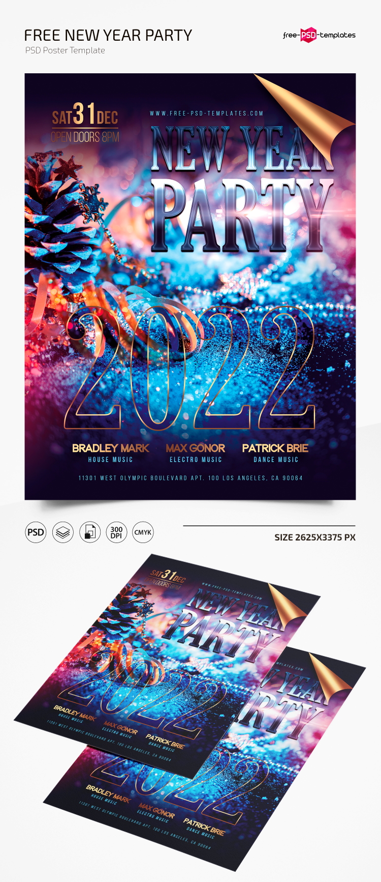 Free New Year Party Poster PSD Template