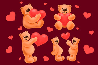 Free Bear with Hearts Illustration Set