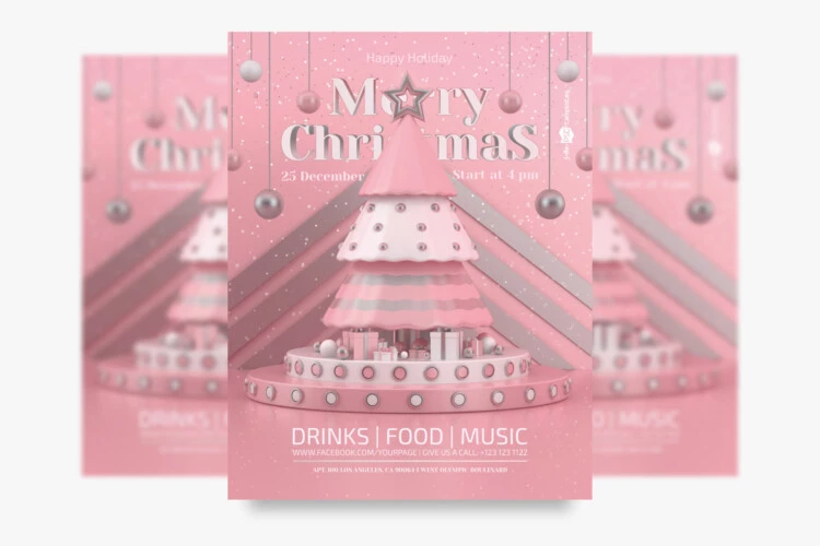 Free Pink Christmas Party Flyer Template