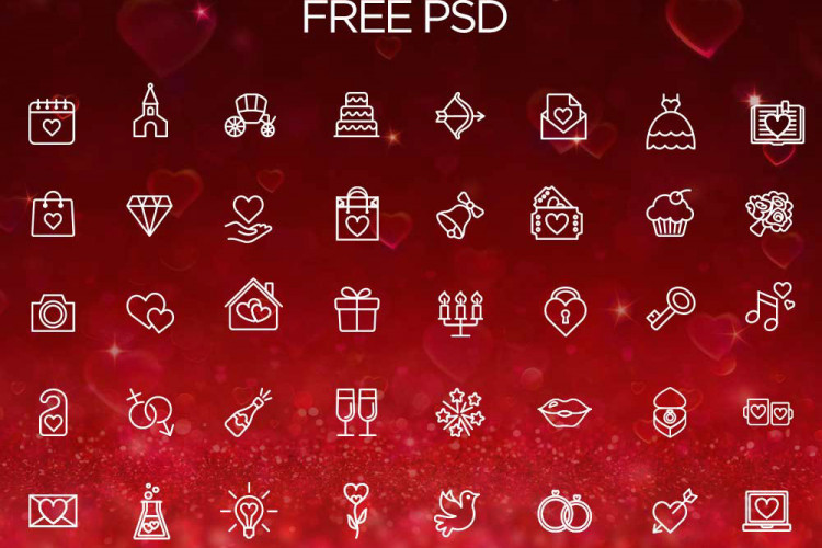 40+ Valentine Day Line Icon Set Free PSD