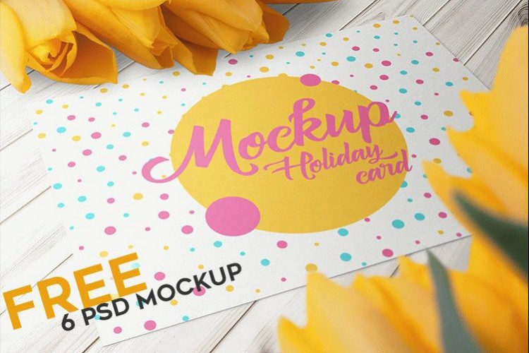 Holiday Card With Tulips – 6 Free PSD Mockups