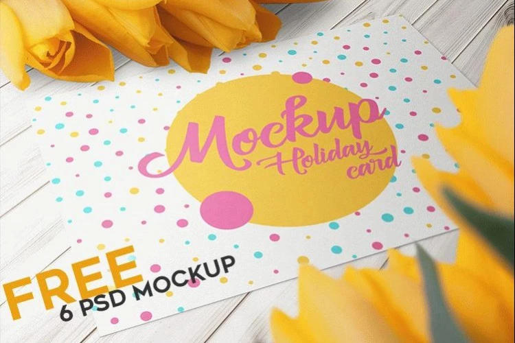 Holiday Card With Tulips – 6 Free PSD Mockups