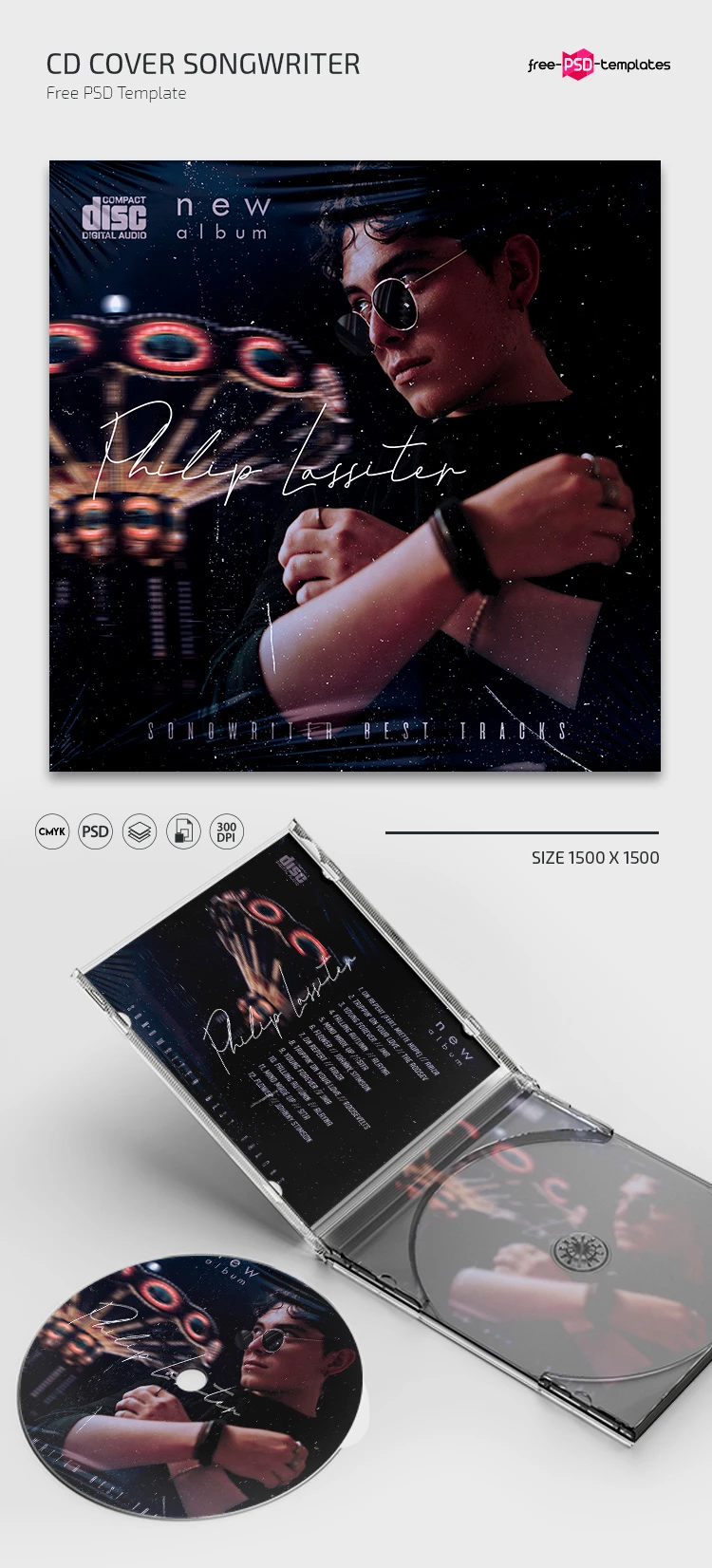 Free Songwriter CD Cover PSD Template