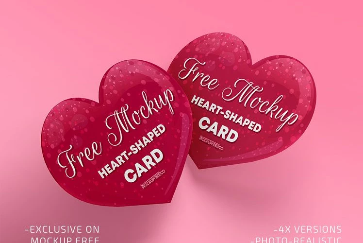 Heart-Shaped Card – 4 Free PSD Mockups