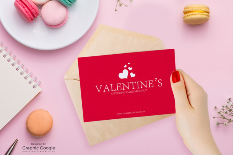 Free Valentines Greeting Card In Girl Hand Mockup