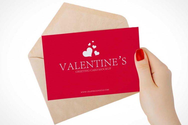 Woman Presenting Valentines Day Card Psd Mockup