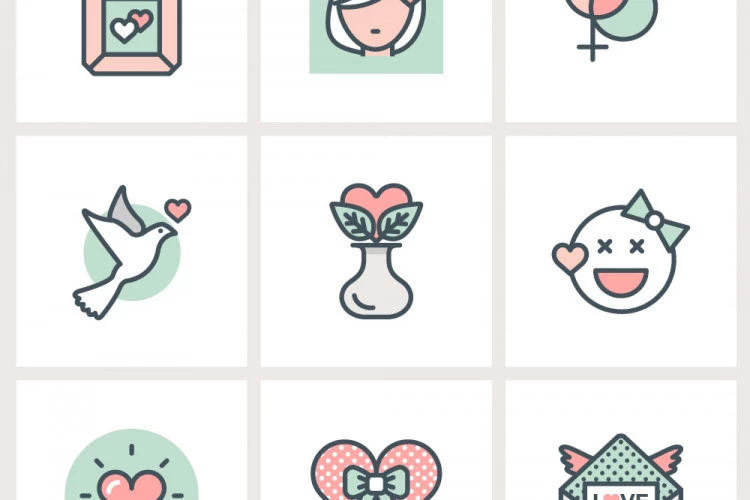 Valentine’s Day Flat Line Icons