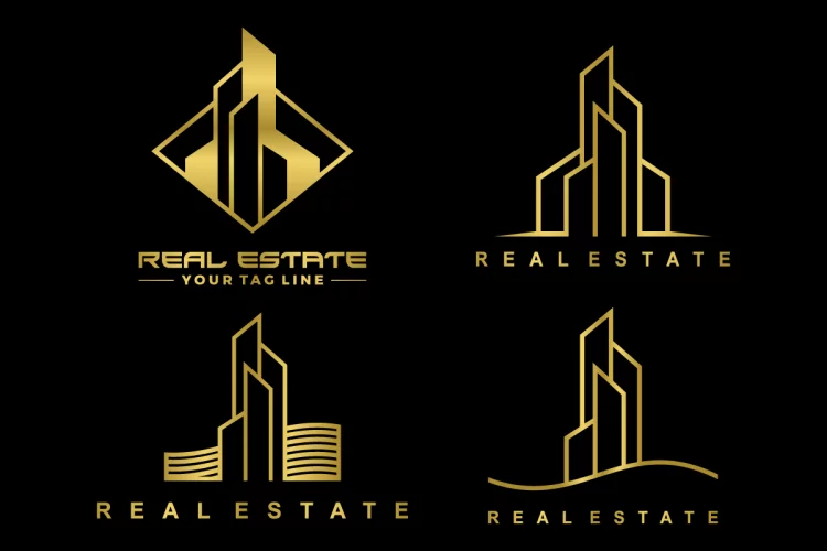 Real Estate Gold Color Logo Set Free Vector And PNG
