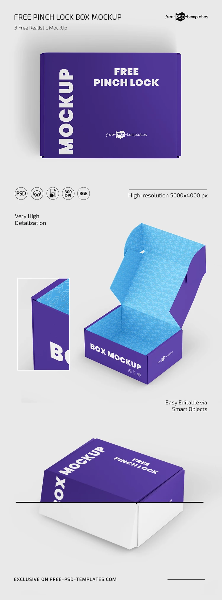 Free Pinch Lock Box Mockup Set