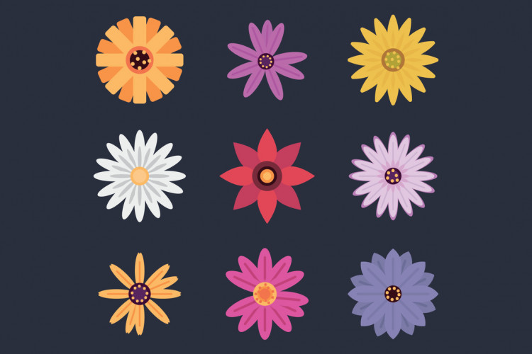 Dark Flat Flower Icons