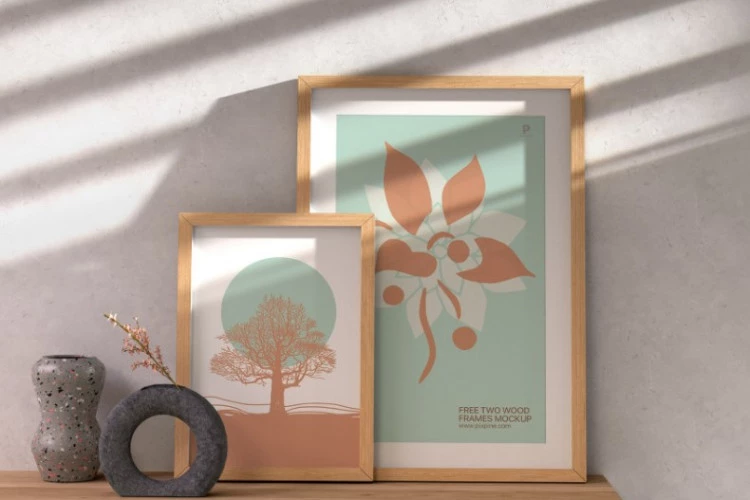 Free Two Wood Frames Mockup