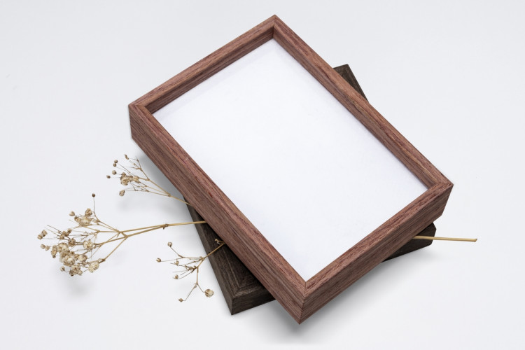 Wooden Picture Frame Mockup PSD With Aesthetic Dried Flower