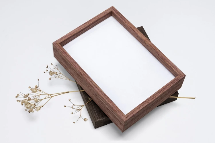 Wooden Picture Frame Mockup PSD With Aesthetic Dried Flower