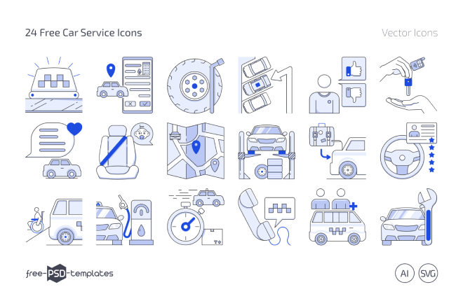 24 Free Car Service Icons in Vector – Free PSD Templates