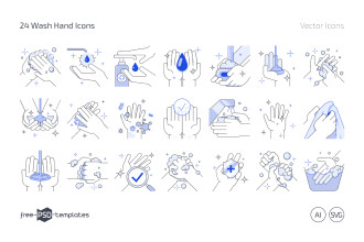 Free 24 Wash Hand Icon Set (PNG, AI, SVG)