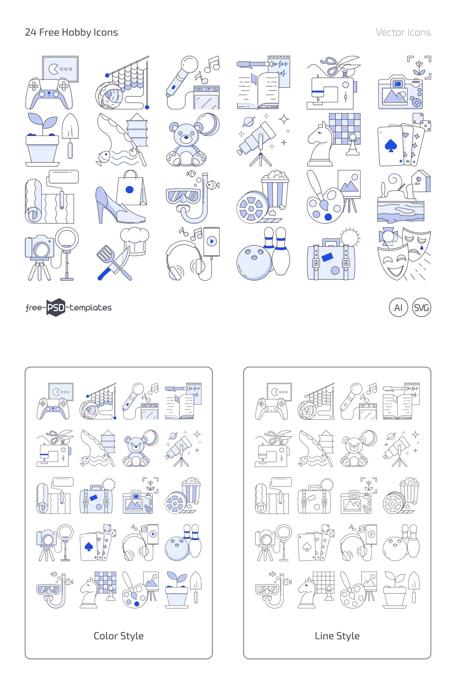 24 Free Vector Hobby Icons (SVG, AI)