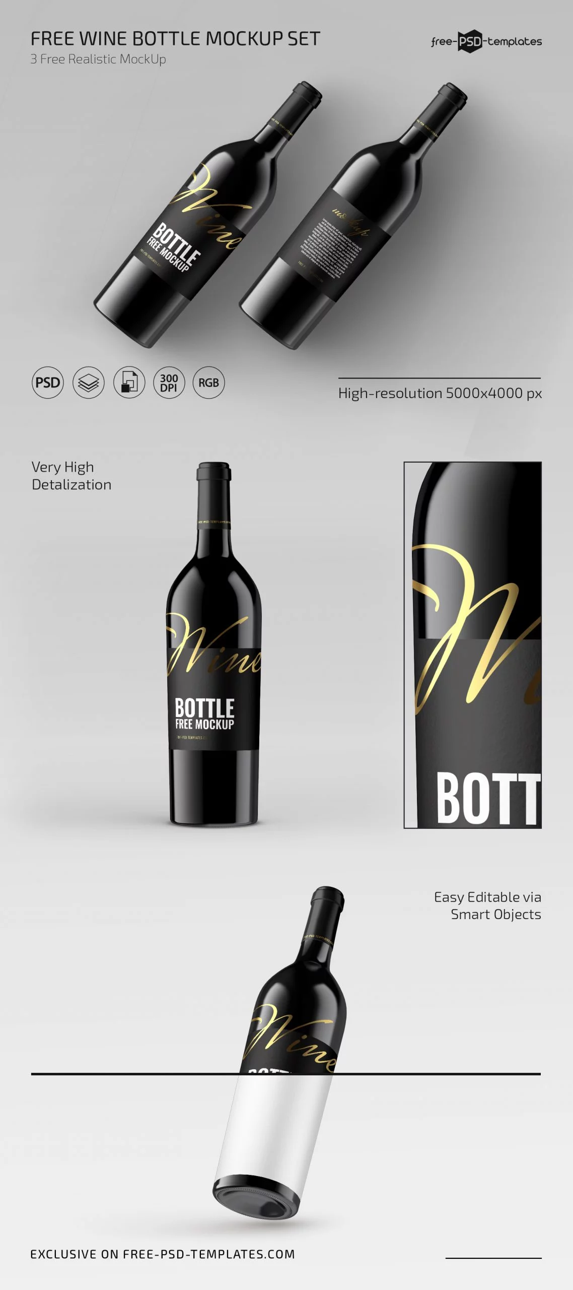 Wine Bottles Free Mockup | Free Mockup